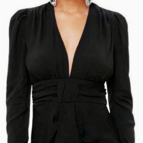 Afrm × REVOLVE avalon puff sleeve deep v-neck mini dress cocktail black NEW - Picture 6 of 13